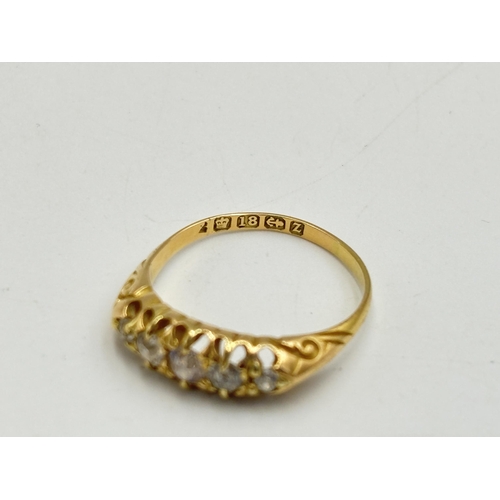 2133P - A Victorian hallmarked 18ct gold five stone diamond ring, size P½ - approx. gross weight 3.5g