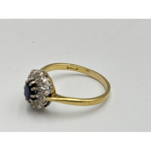 2133R - A hallmarked 18ct gold diamond and sapphire ring, size S½ - approx. gross weight 3.4g