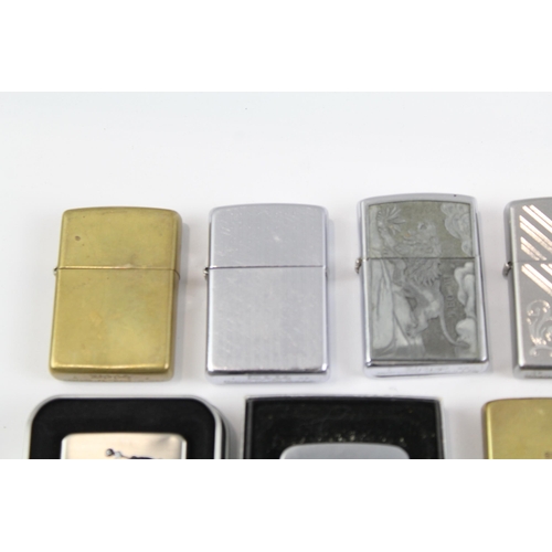 2266 - Ten Zippo cigarette lighters to include Dr Who, Frank Sinatra, brass etc.