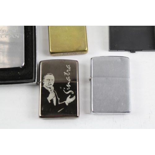 2266 - Ten Zippo cigarette lighters to include Dr Who, Frank Sinatra, brass etc.