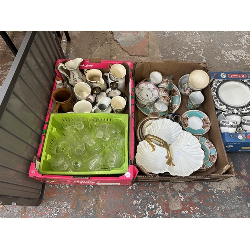 1133 - Four boxes containing ceramics, glassware, EPNS and ceramic egg cups etc.