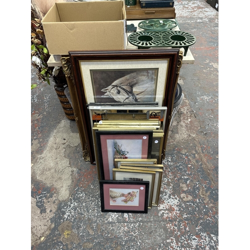 1135 - Nineteen framed pictures and mirrors to include Rolls-Royce Silver Ghost 1911 mirror