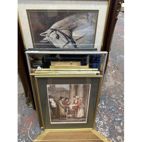 1135 - Nineteen framed pictures and mirrors to include Rolls-Royce Silver Ghost 1911 mirror