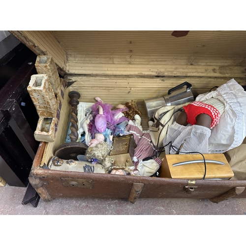 1137 - A collection of house clearance items to include vintage travel trunk with contents, child's soft to... 