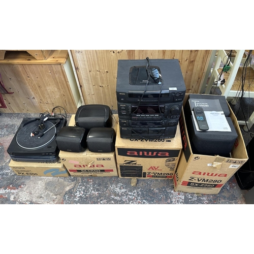 A boxed Aiwa hi-fi system comprising Z-VM280 midi system with
