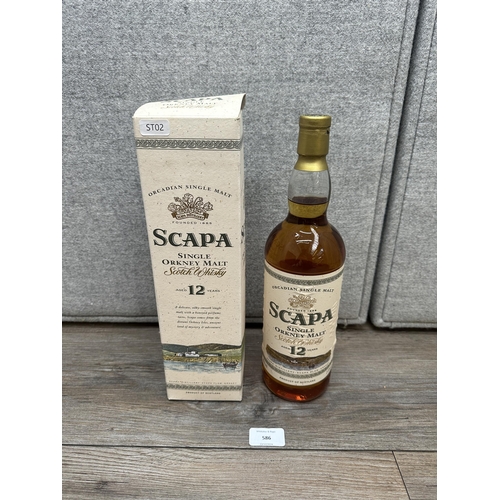 586 - A boxed 1L bottle of Scapa 12 year old single Orkney malt Scotch whisky - bottled at 40% vol.