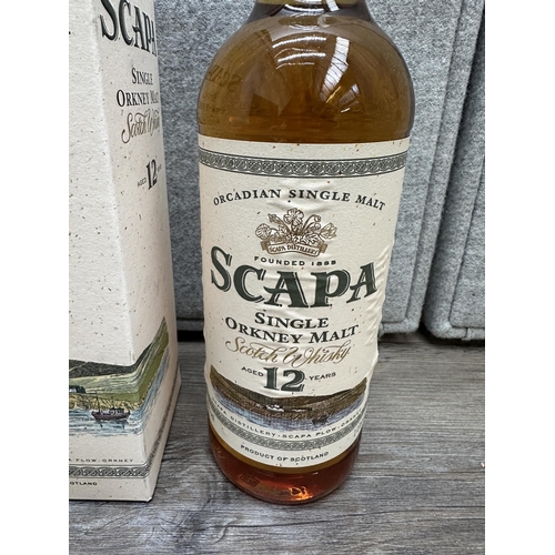 586 - A boxed 1L bottle of Scapa 12 year old single Orkney malt Scotch whisky - bottled at 40% vol.