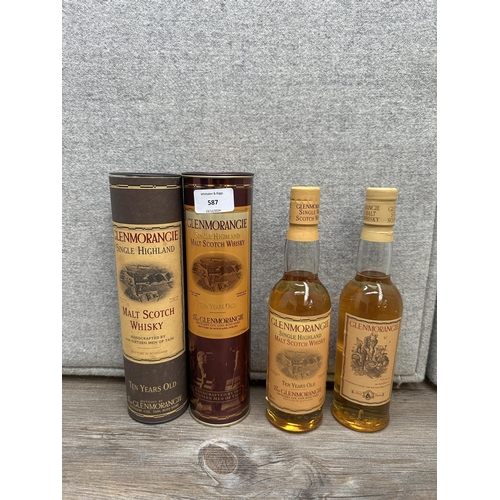 587 - Two boxed 35cl bottles of Glenmorangie 10 year old single Highland malt Scotch whisky - both bottled... 