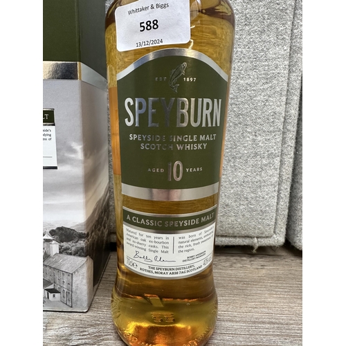 588 - A boxed 70cl bottle of 10 year old Speyburn Speyside single malt Scotch whisky - bottled at 40% vol.