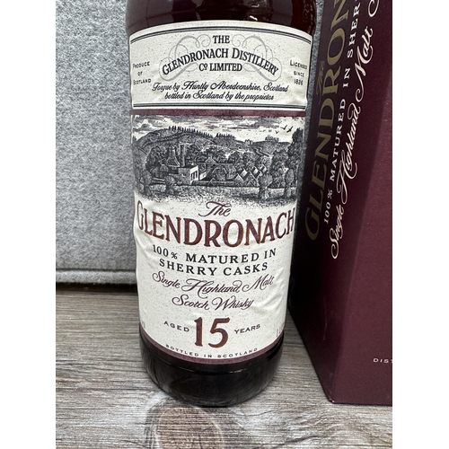 596 - A boxed 1L bottle of The Glendronach 15 year old Sherry cask single Highland malt Scotch whisky - bo... 