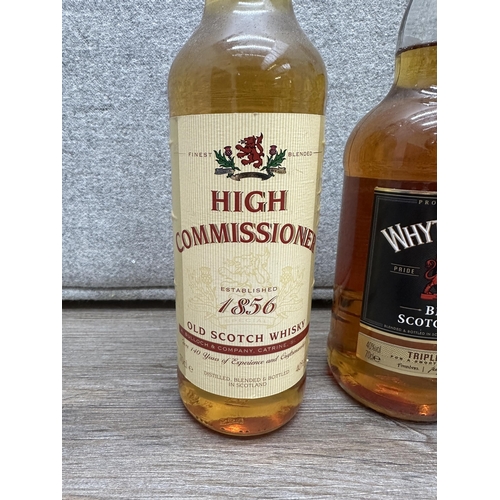 604 - Three 70cl bottles of blended Scotch whisky, one Teacher's Highland Cream, one Whyte & Mackay and on... 