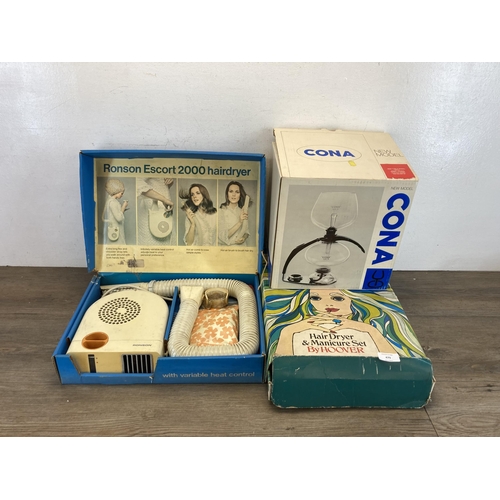 538 - Three mid 20th century boxed items, one Cona New Model coffee maker, Ronson Escort 2000 hair dryer a... 