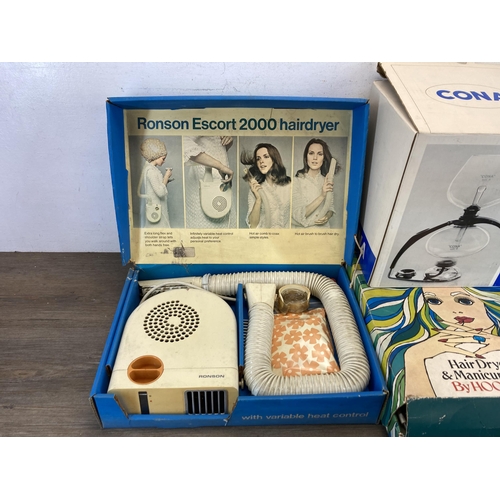 538 - Three mid 20th century boxed items, one Cona New Model coffee maker, Ronson Escort 2000 hair dryer a... 