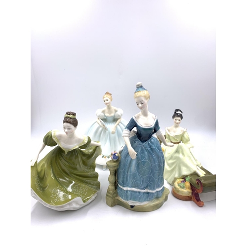 364 - Four Royal Doulton figurines, At Ease - HN2473, Lynne - HN2329, First Dance - HN2803 and Clarinda - ... 