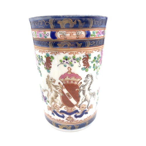 373A - A 19th century hand painted armorial porcelain tankard - approx. 14cm high