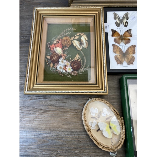 548 - Ten framed taxidermy butterfly specimen displays - largest approx. 53cm wide x 25.5cm high