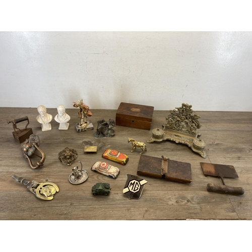 554 - Various collectables to include Victorian brass inkwell and letter rack stand, 19th century cast bra... 