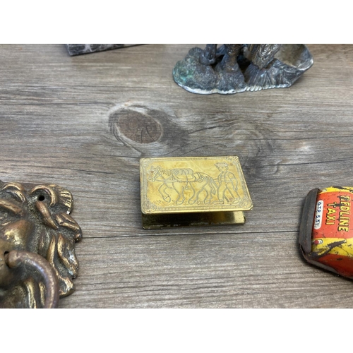 554 - Various collectables to include Victorian brass inkwell and letter rack stand, 19th century cast bra... 