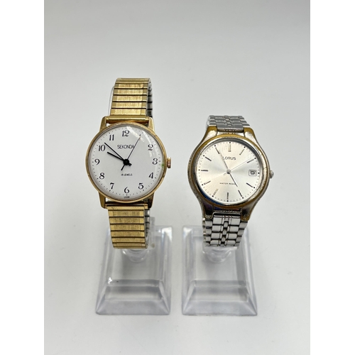 2156 - Two men's wristwatches, Lorus quartz - No. VX42-X035 and Sekonda 19 jewels gold plated hand wind - N... 