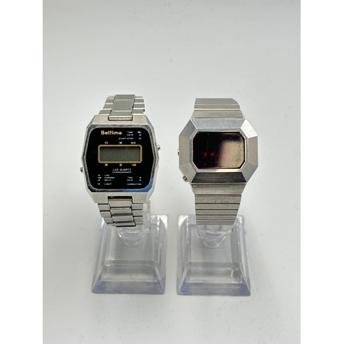 2157 - Two 1980s LCD digital quartz steel strapped men's wristwatches, Beltime Watch Co. Ltd. - No. 20759 a... 