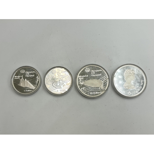 2373A - Four encapsuled 92.5% silver proof 1976 Canada Montréal XXI Olympiad commemorative coins, two ten do... 