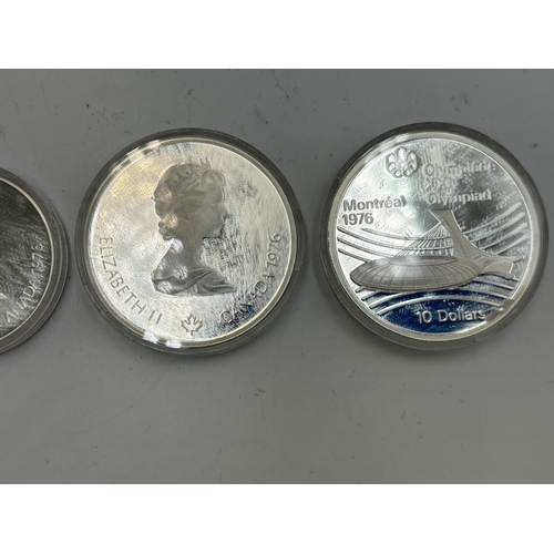 2373A - Four encapsuled 92.5% silver proof 1976 Canada Montréal XXI Olympiad commemorative coins, two ten do... 