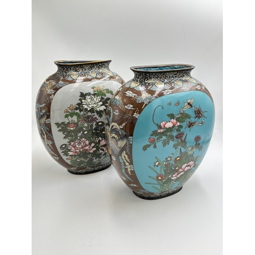 2258 - Two Japanese Meiji period cloisonné vases - approx. 22cm high