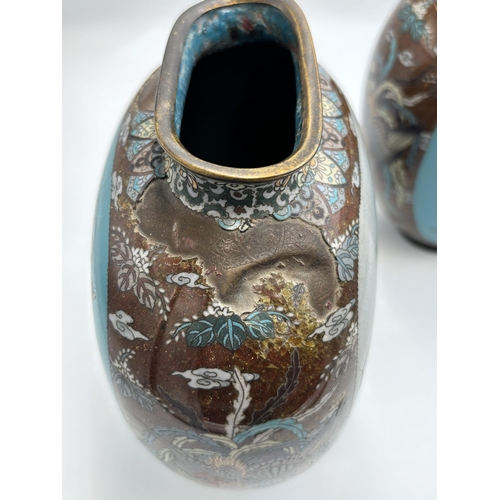 2258 - Two Japanese Meiji period cloisonné vases - approx. 22cm high