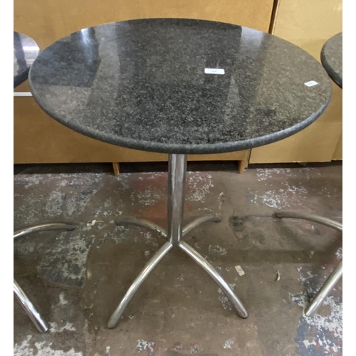 103 - Three granite and chrome plated circular bistro tables - approx. 74cm high x 60cm diameter