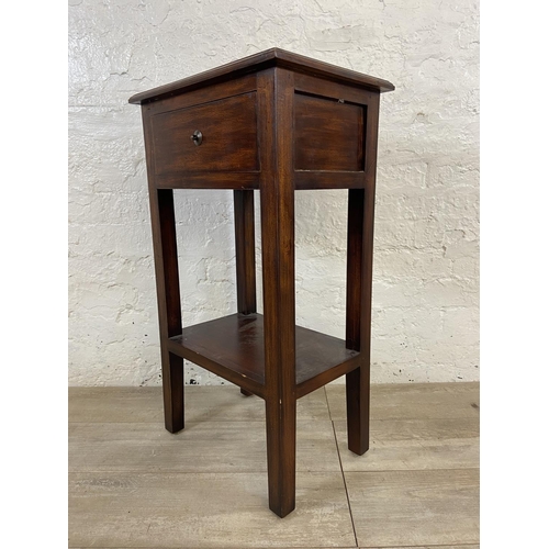 110 - A contemporary hardwood two tier side table - approx. 80cm high x 46cm wide x 32cm deep