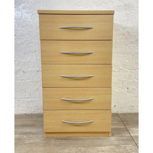 148 - A beech effect chest of drawers - approx. 87cm high x 48cm wide x 43cm deep