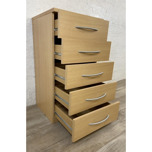 148 - A beech effect chest of drawers - approx. 87cm high x 48cm wide x 43cm deep