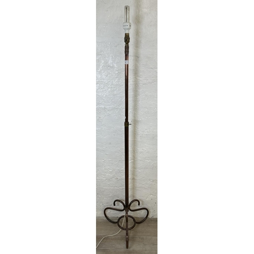 175 - A mid 20th century copper pipe tripod pedestal apprentice standard lamp - approx. 149cm high