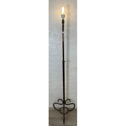 175 - A mid 20th century copper pipe tripod pedestal apprentice standard lamp - approx. 149cm high