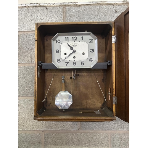 20 - An Art Deco Girod Veritable Westminster oak cased chiming wall clock with pendulum and key - approx.... 