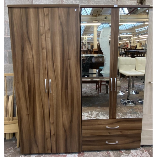 29 - Two contemporary walnut effect double wardrobes - approx. 188cm high x 80cm wide x 57cm deep