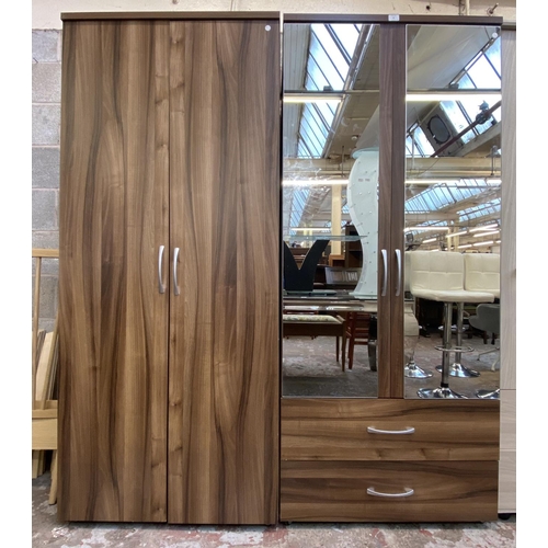 29 - Two contemporary walnut effect double wardrobes - approx. 188cm high x 80cm wide x 57cm deep