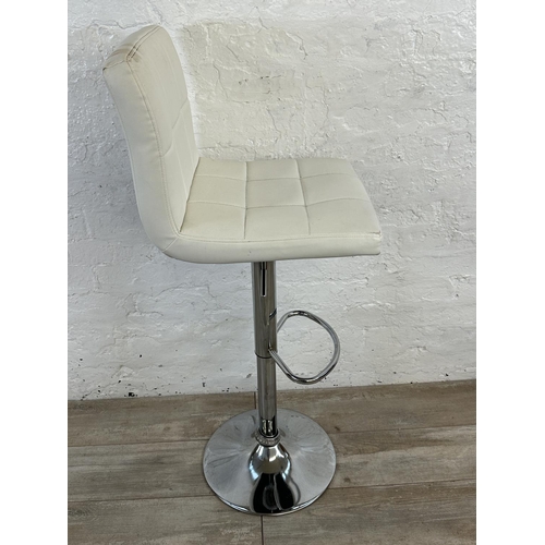 38 - Four contemporary white leatherette and chrome plated kitchen bar stools