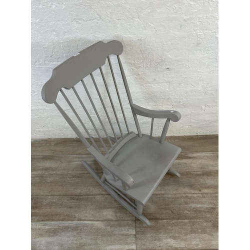 40 - A Victorian style grey painted spindle back farmhouse rocking chair - approx. 101cm high x 60cm wide... 