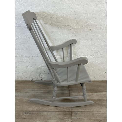 40 - A Victorian style grey painted spindle back farmhouse rocking chair - approx. 101cm high x 60cm wide... 