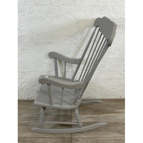 40 - A Victorian style grey painted spindle back farmhouse rocking chair - approx. 101cm high x 60cm wide... 