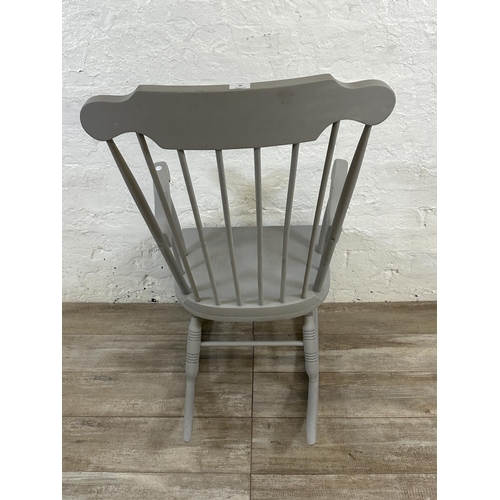 40 - A Victorian style grey painted spindle back farmhouse rocking chair - approx. 101cm high x 60cm wide... 