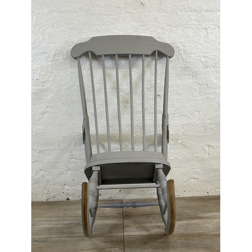 40 - A Victorian style grey painted spindle back farmhouse rocking chair - approx. 101cm high x 60cm wide... 