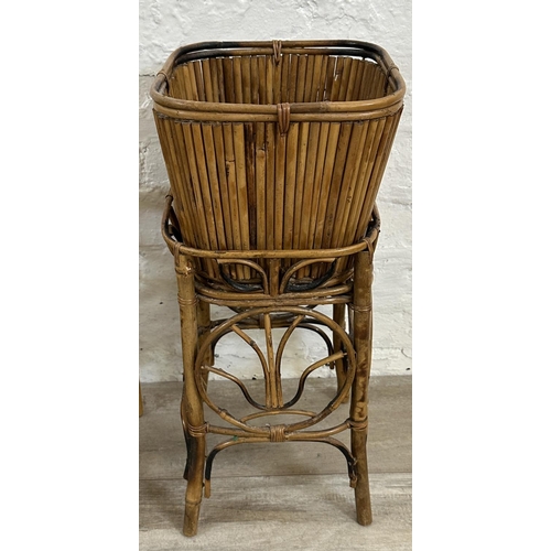 46 - Five pieces of wicker and bamboo furniture, one bottle rack, one magazine rack, one circular side ta... 