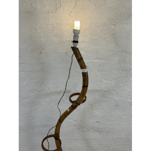 52 - A mid 20th century bamboo snake shaped three section plant stand/floor lamp - approx. 160cm high