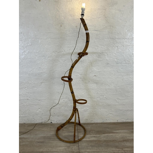 52 - A mid 20th century bamboo snake shaped three section plant stand/floor lamp - approx. 160cm high