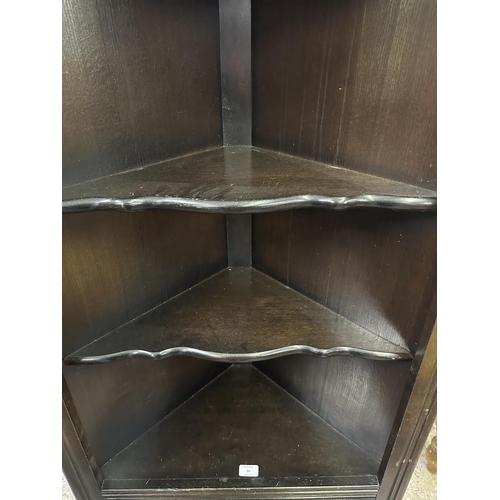 53 - A carved oak free standing corner cabinet - approx. 169cm high x 69cm wide x 34cm deep