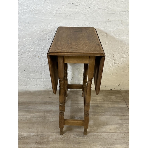 57 - Six pieces of furniture, three mid 20th century stained beech and green fabric upholstered stools, o... 