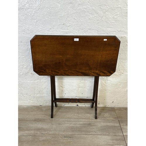 57 - Six pieces of furniture, three mid 20th century stained beech and green fabric upholstered stools, o... 