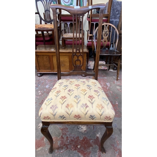 58 - Eight fabric upholstered dining chairs, five Edwardian mahogany and three Edwardian style stained be... 